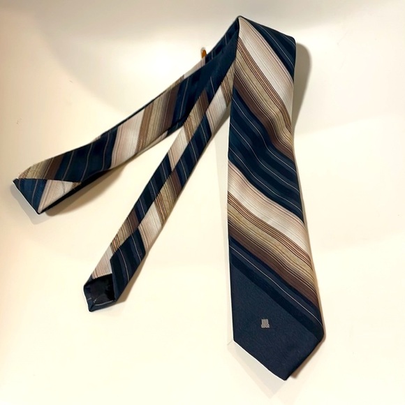 Lanvin Striped Tie in Navy Blue, Cream and Brown - Picture 2 of 4